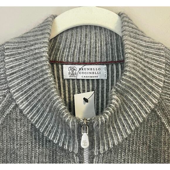 Brunello Cucinelli Cashmere Vanisé English Rib Cardigan w/Zipper IT 62 US XXL - Picture 9 of 16